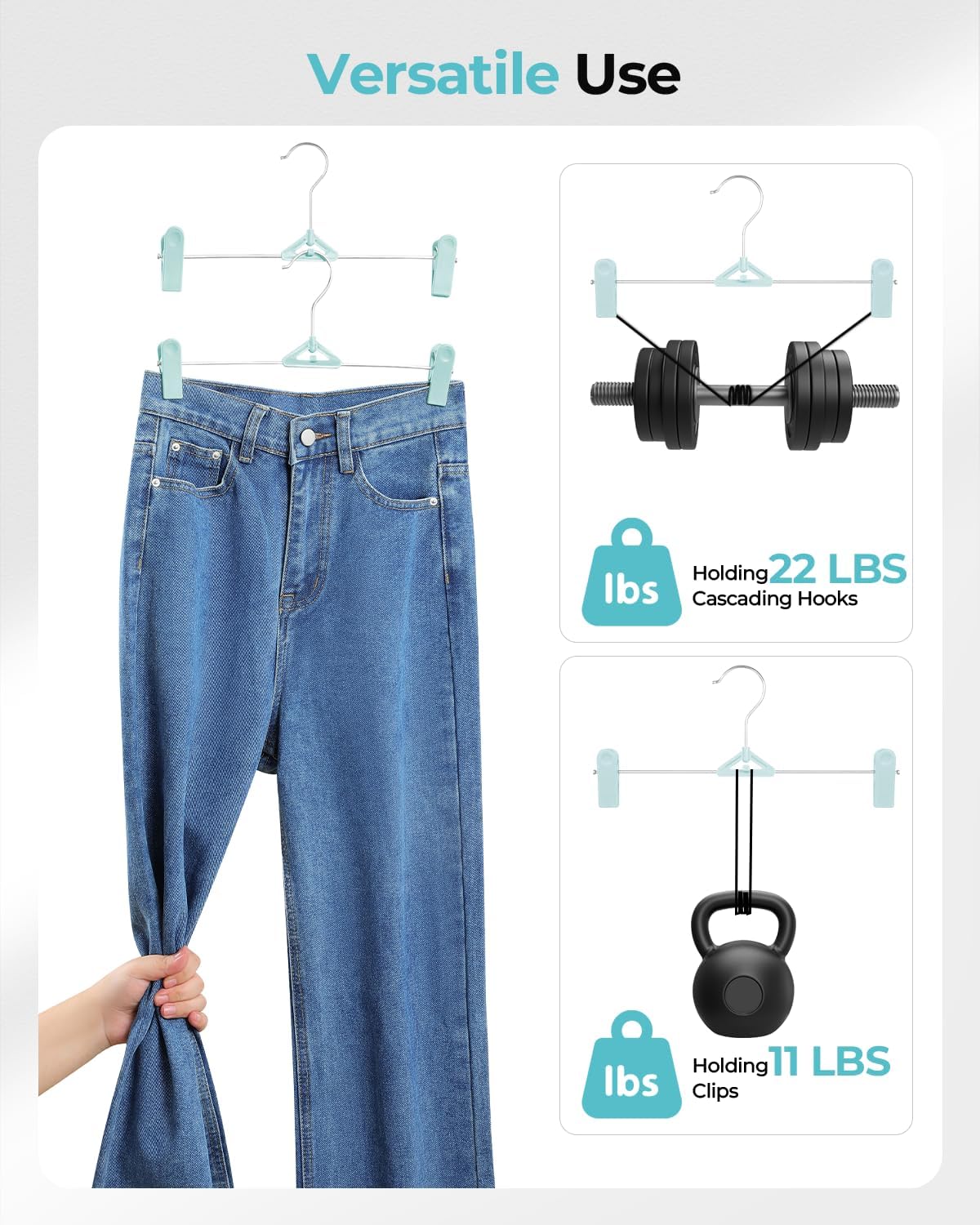 Skiennix Pants Hangers with Clips - 30 Pack Adjustable Non-Slip Skirt Hangers | Space-Saving Closet Organizer