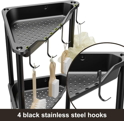 Orimade Rustproof 4-Tier Corner Shower Caddy Organizer - Durable Plastic & Metal, Black | 10.8 x 10.8 x 44.6 Inches