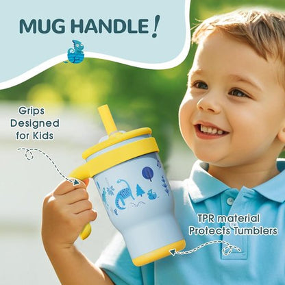 KXIAOCHEN Toddler Tumbler - Spill-Proof 14 Oz Insulated Stainless Steel | BPA-Free, Blue Dinosaur