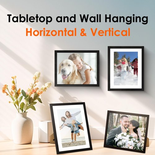 FIXSMITH 8x10 Picture Frame Set of 6, Photo Frame Bulk with HD Plexiglass, Display Pictures 5x7 with Mat or 8x10 Without Mat Multi Picture Frames Collage for Tabletop or Wall Display, Black