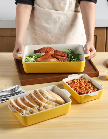 Sweejar Ceramic Bakeware Set - Rectangular Lasagna Dish for Oven & Daily Use | 11.8 x 7.8 x 2.76 Inches - Yellow