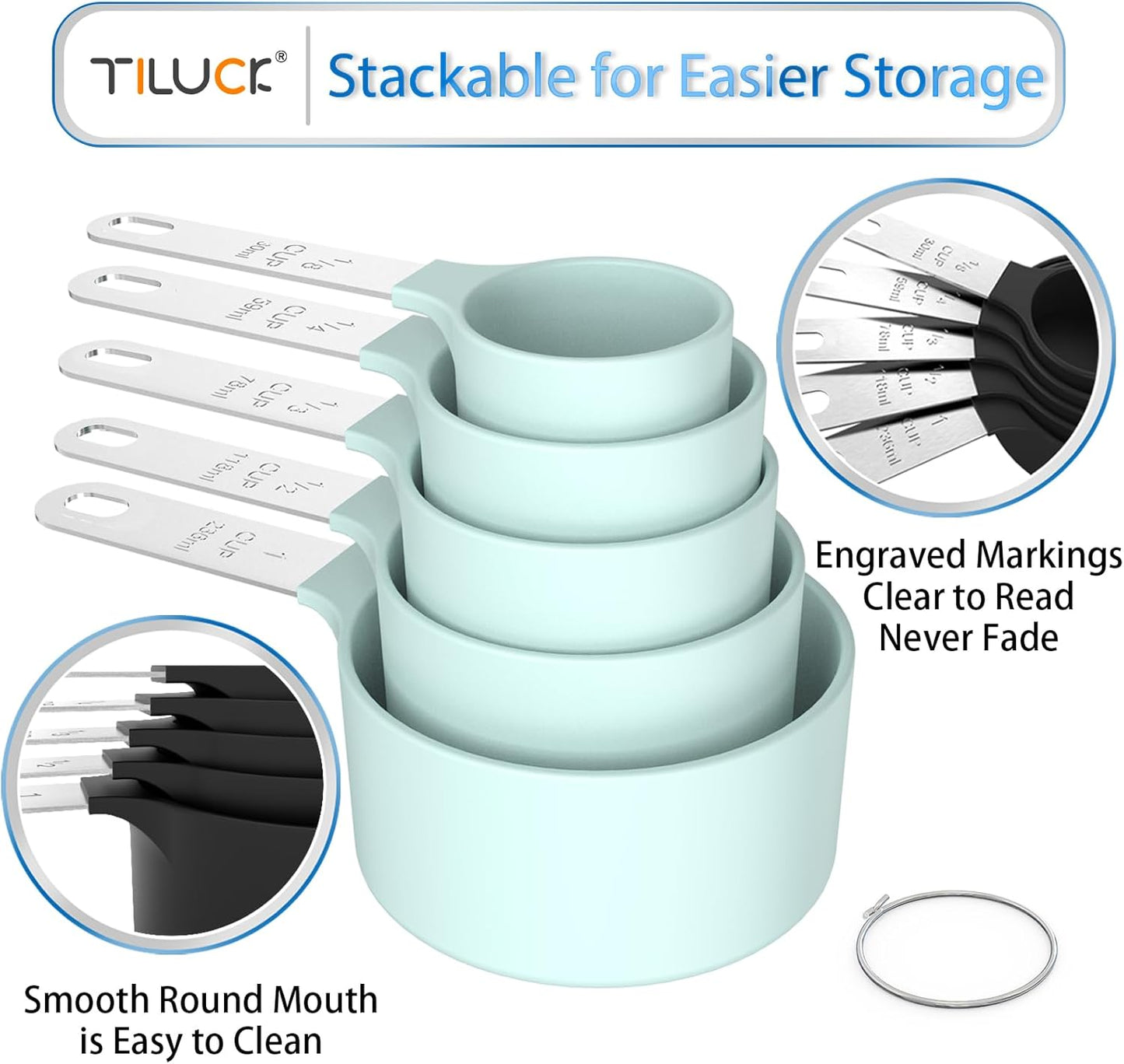 TILUCK Measuring Cups & Spoons Set - Stackable Kitchen Gadgets with Stainless Steel Handles | Green