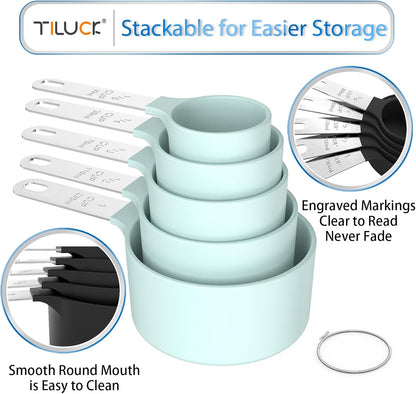 TILUCK Measuring Cups & Spoons Set - Stackable Kitchen Gadgets with Stainless Steel Handles | Green