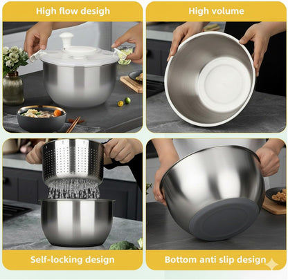 Skiennix 6L Stainless Steel Salad Spinner - Non-Slip Base & Multi-Use Vegetable Strainer