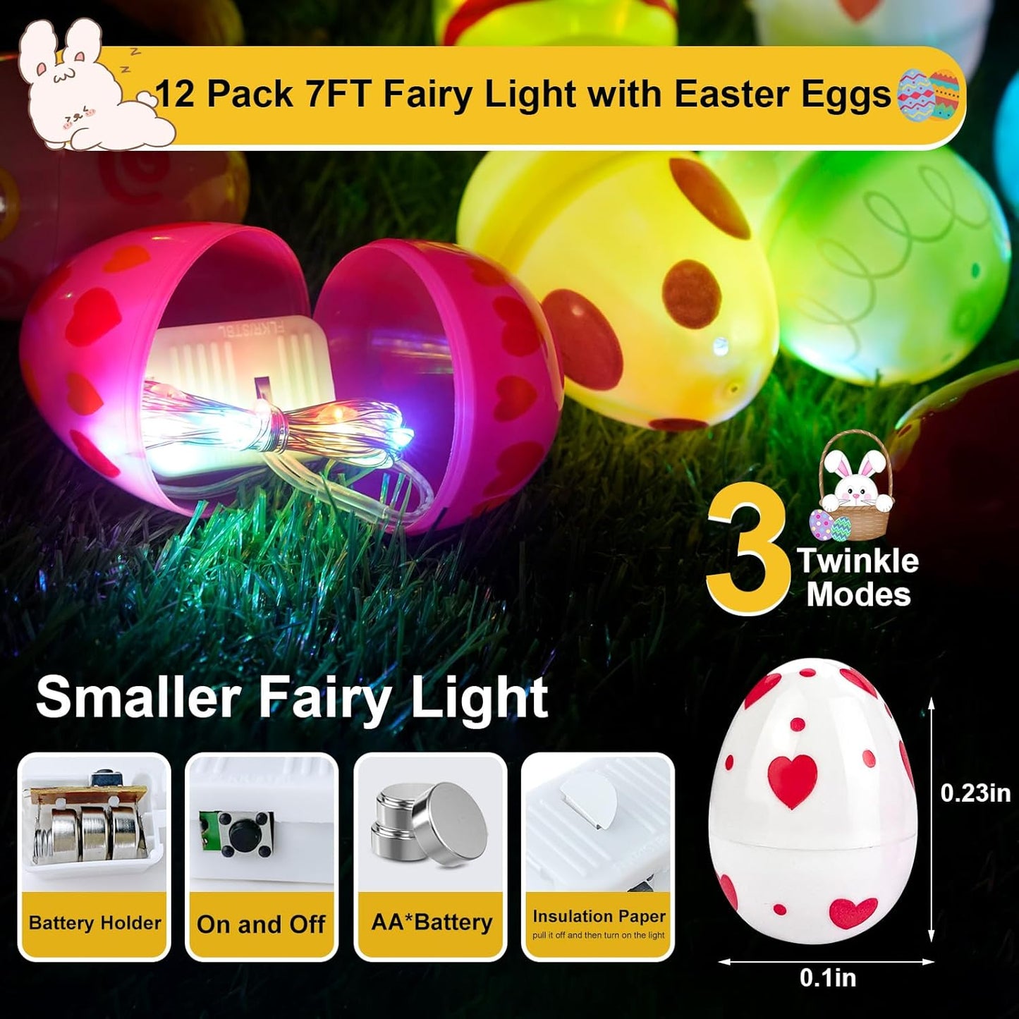 Skiennix 7Ft Fairy Lights - 24 Pack Battery Operated 20 LED Easter String Lights for Spring Decor