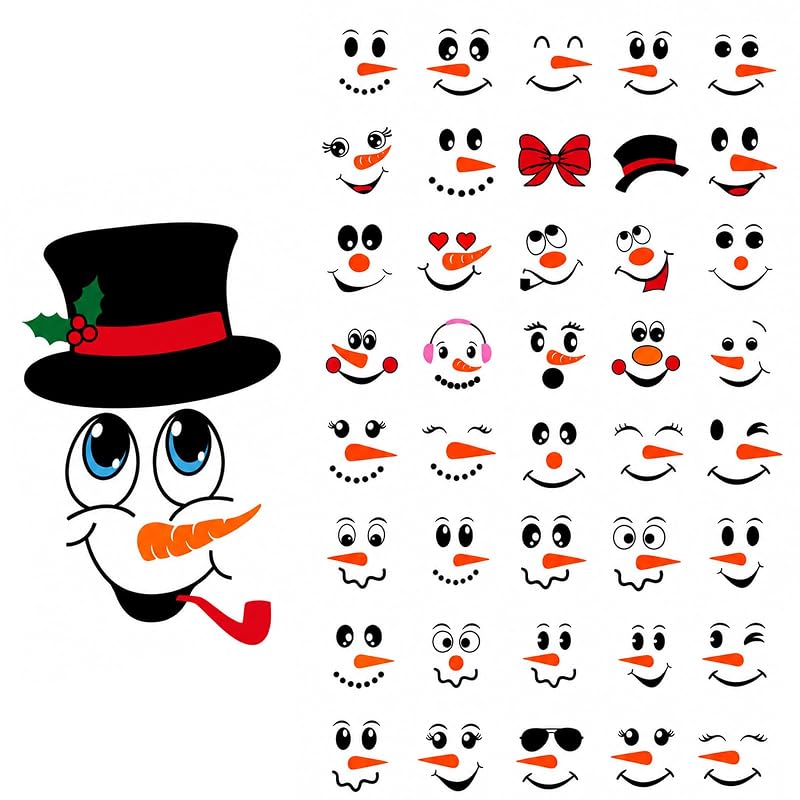 Christmas Snowman Face Sticker Set - 41 Pcs Vinyl Decor for Cups, Windows & Gifts