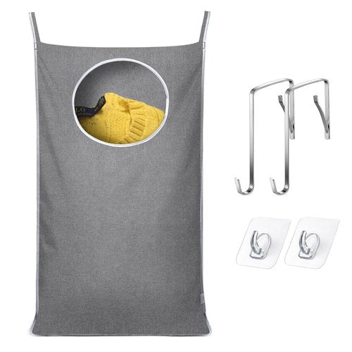 KEEPJOY Hanging Laundry Hamper Bag with 2 Different Types of Hooks, Size 20 x 30 Inch Door Laundry Hamper Storage Bag for Dirty Clothes, Blankets, and Toys (Grey, 1-Pack)