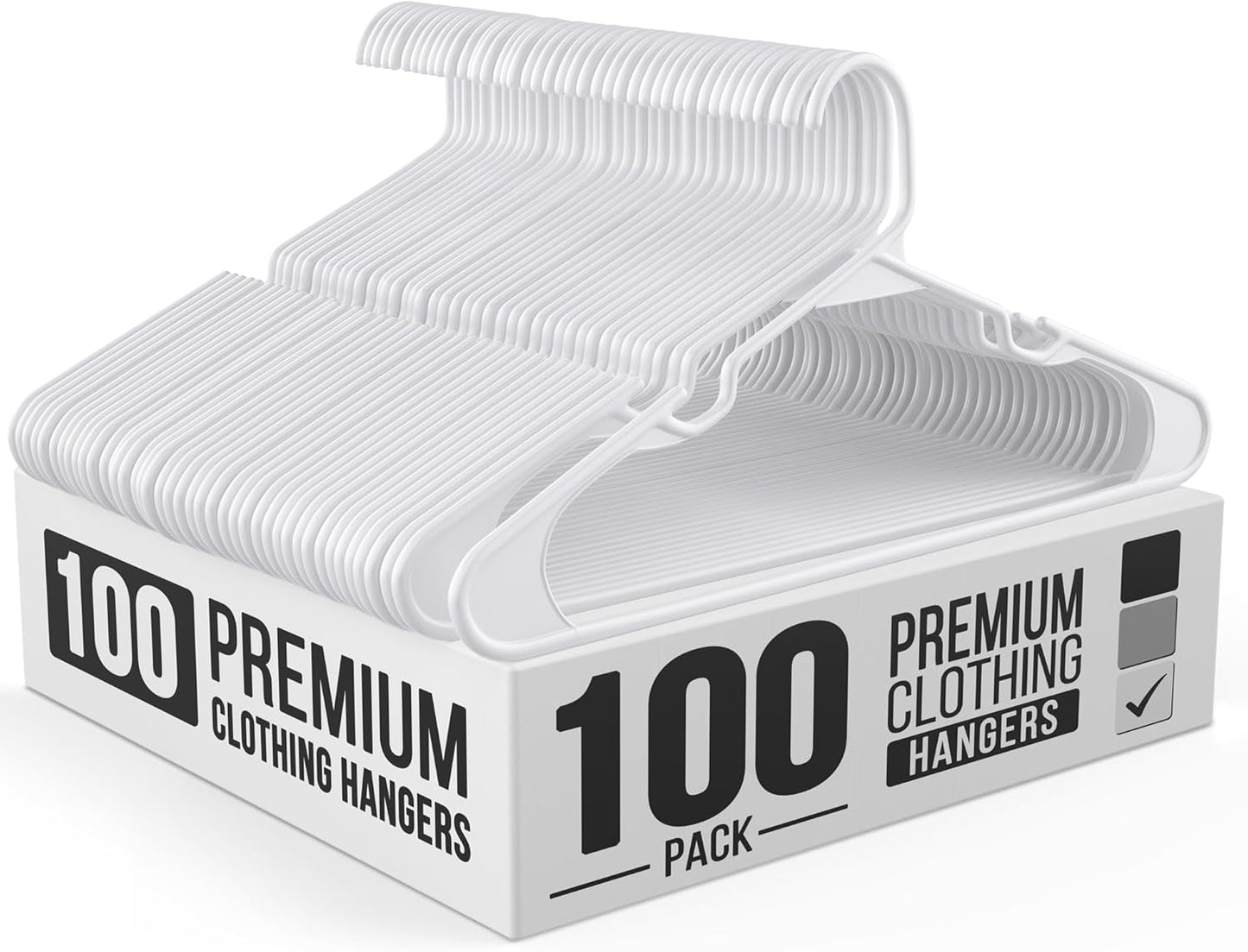 Modern Space 100-Pack Adult Plastic Hangers | Sturdy & Durable Design for Shirts, Pants, Coats - White