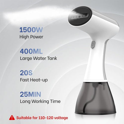 GS01 Handheld Clothes Steamer - 1500W High Power, 400ml Water Tank, Fast 20S Heat-Up, Portable Design