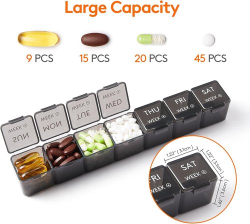 Lifewit Pill Organizer - 28-Day Vitamin Case with Large Compartments | Black Medicine Storage Solution