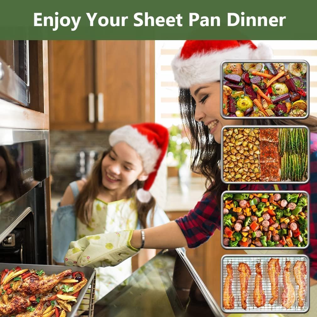 ROTTAY Baking Sheet Set - Stainless Steel Cookie Pans with Cooling Racks | Nonstick, Heavy Duty, 16 x 12 x 1 Inches