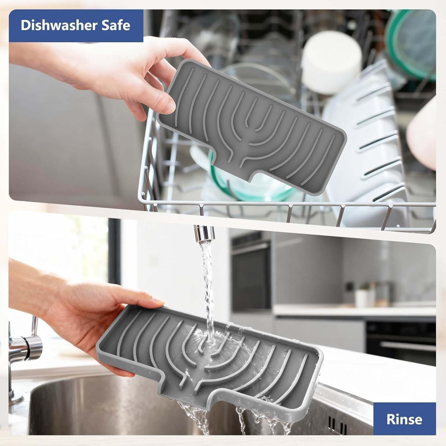 Skiennix Silicone Sponge Holder - Self-Draining Kitchen Sink Caddy | Gray, 10"x4" Soap Tray
