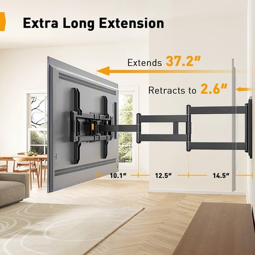 Perlegear Corner TV Wall Mount Long Arm TV Mount for 42-84 Inch TVs up to 150 lbs - Full Motion Wall Mount Single Stud with 37.2" Extension & Swivel Articulating Arm & Tilt, MAX VESA 600x400mm