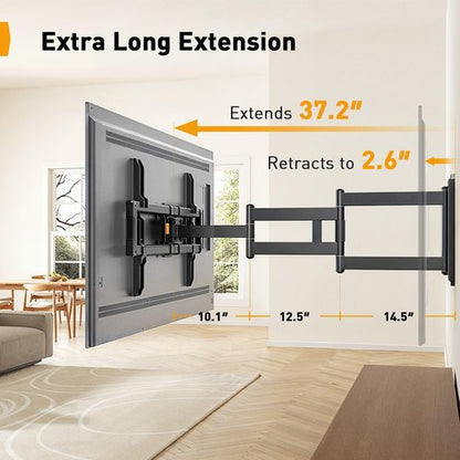 Perlegear Corner TV Wall Mount Long Arm TV Mount for 42-84 Inch TVs up to 150 lbs - Full Motion Wall Mount Single Stud with 37.2" Extension & Swivel Articulating Arm & Tilt, MAX VESA 600x400mm