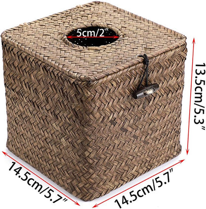 Sumnacon Seagrass Tissue Box Cover - Rustic Woven Design for Bathroom, Living Room, Office | Coffee Color