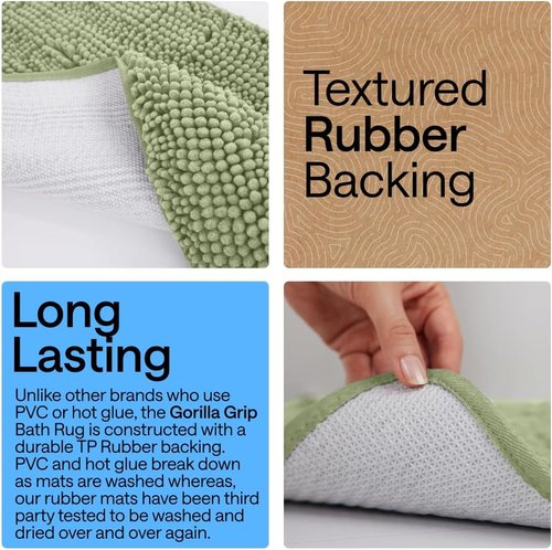 Gorilla Grip Bath Rug Mat - Thick Soft Absorbent Chenille | Quick Dry Microfiber, 24x17 Sage Green