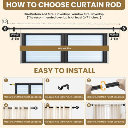 Luvenia Black Decorative Curtain Rod,Adjustable Curtain Rods For Windows 28 to 48 Inch(2.3-4Ft),Small Curtain Rod For Bedroom, Living Room,Kitchen,Farmhouse