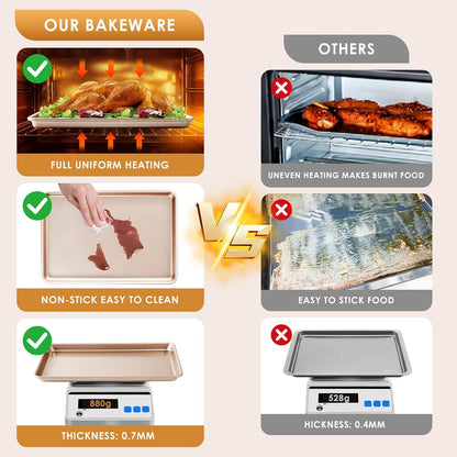 Skiennix Baking Sheet Pan Set of 3 - Nonstick Heavy Duty Cookie Sheets | Easy Clean Rose Gold