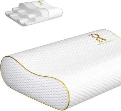Royal Therapy Memory Foam Pillow - Contour Neck Pain Relief for Side, Back & Stomach Sleepers | 24x14x5 Inches