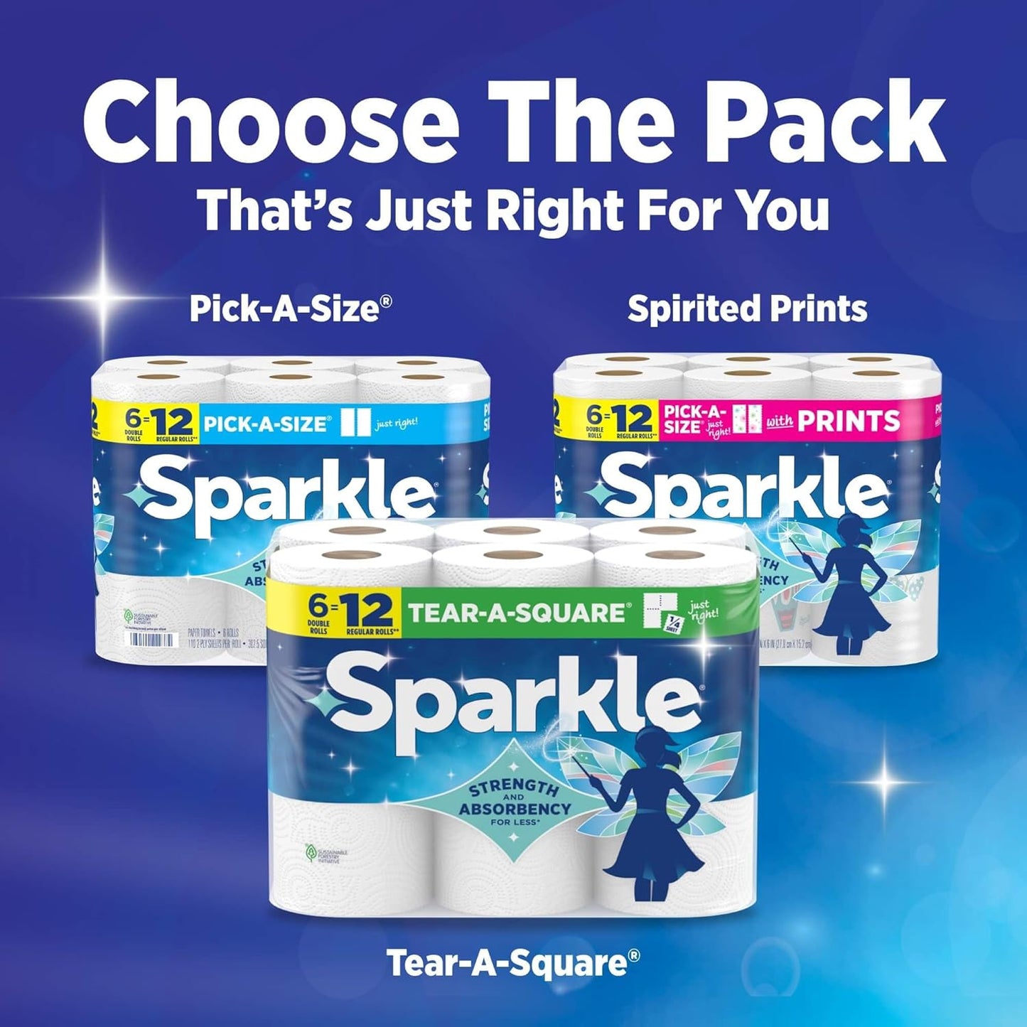Sparkle Paper Towels - Pick-A-Size, Strong 2-Ply, Spirited Prints | 2 Double Rolls for Kitchen Cleanup