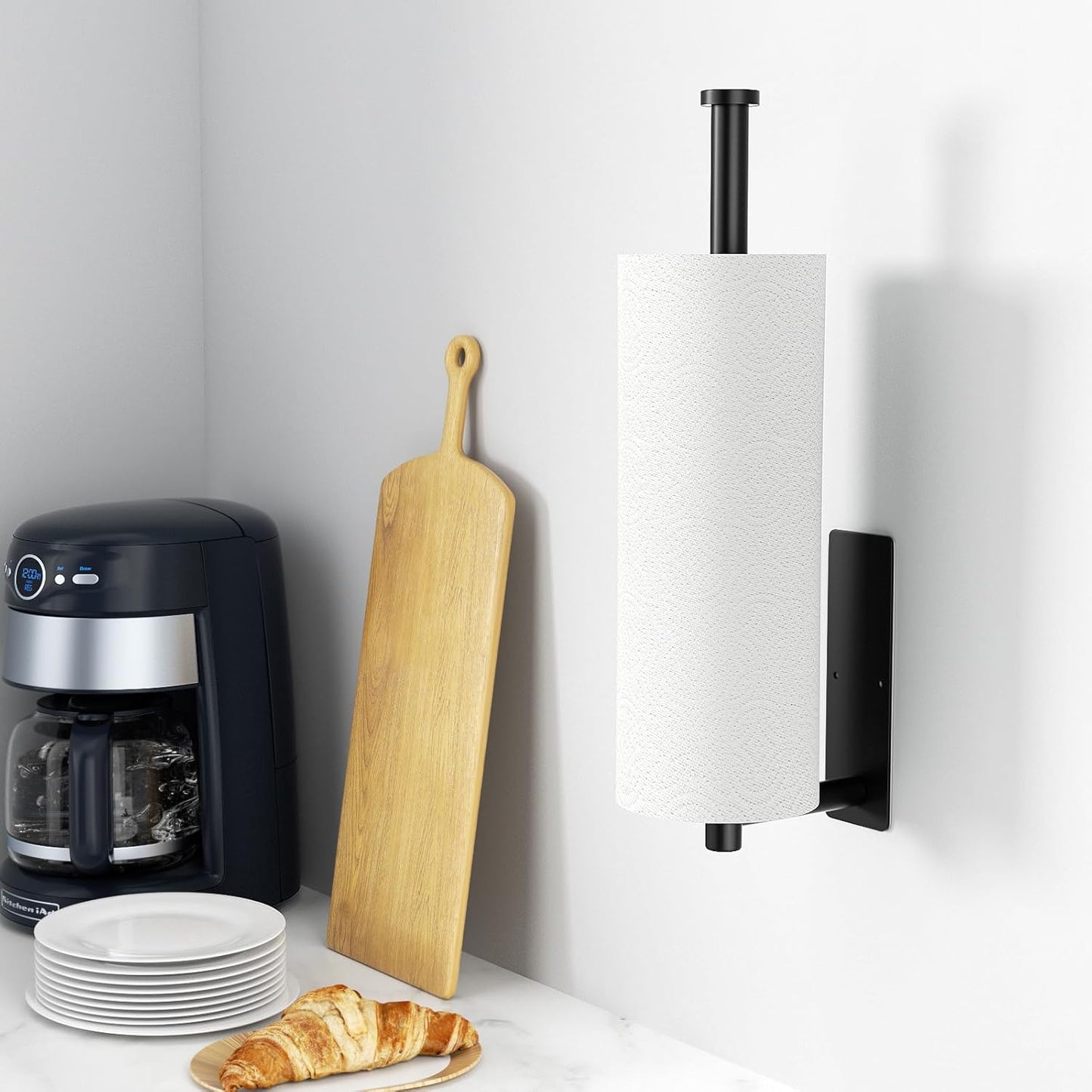 Regine Switzerland Paper Towel Holder - Matte Black Wall-Mounted Rack | Self-Adhesive or Drilling, SUS304 Stainless Steel