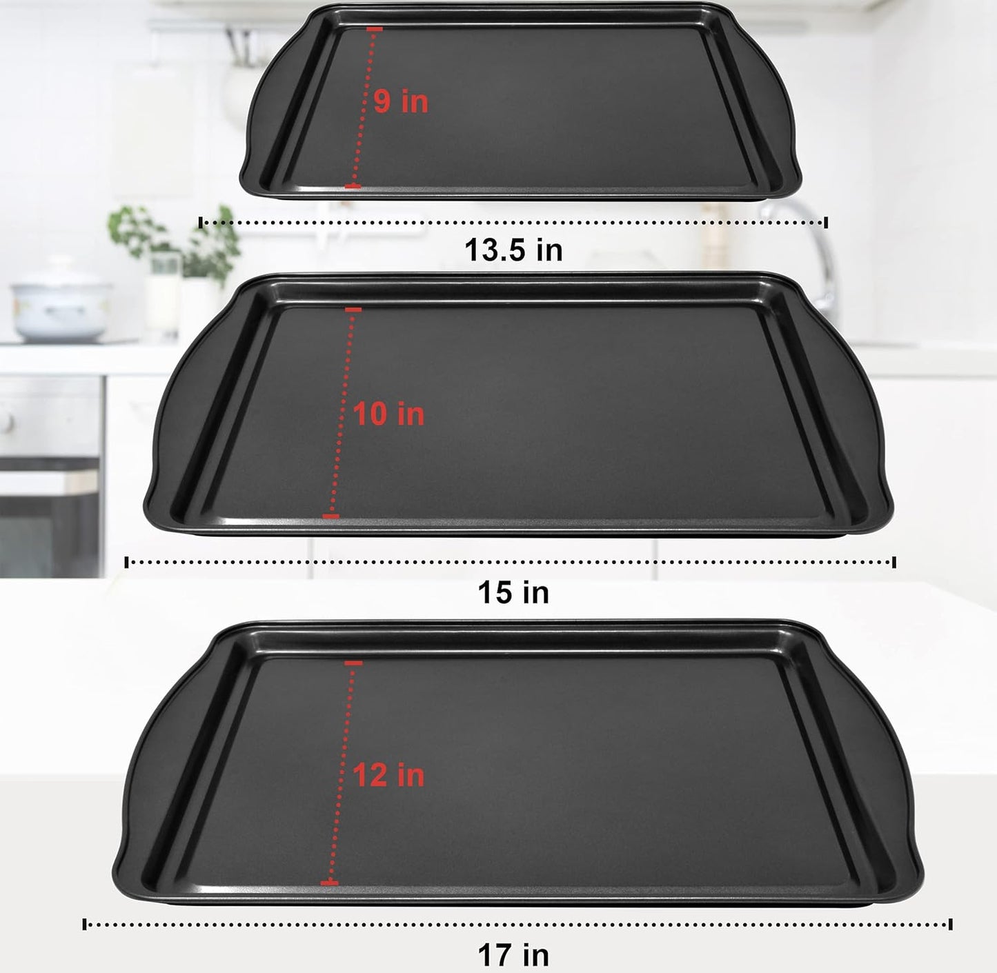 Perlli Non-Stick Baking Sheets Set - 3-Piece Carbon Steel Oven Trays for Cookies & Cakes | BPA Free