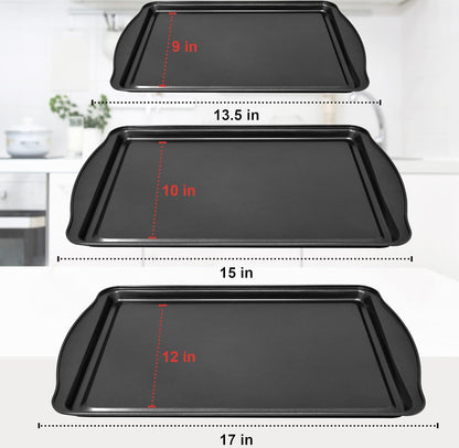 Perlli Non-Stick Baking Sheets Set - 3-Piece Carbon Steel Oven Trays for Cookies & Cakes | BPA Free