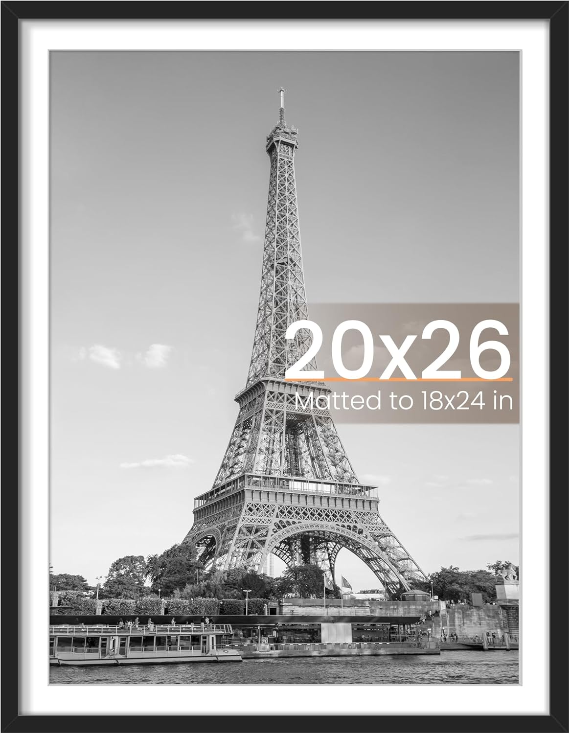 Upsimples 20x26 Picture Frame - Versatile Display for 18x24 with Mat or 20x26 Without - Black, 1 Pack