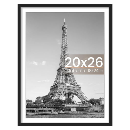 upsimples 20x26 Picture Frame, Display Pictures 18x24 with Mat or 20 x 26 Without, Wall Hanging Poster Frames, Black, 1 Pack