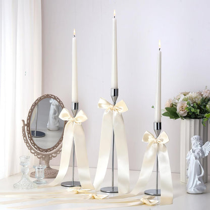 Teenyyou 12 Pcs Ivory Candlestick Bows - 13 Inch Large Coquette Table Decor & Candle Holders