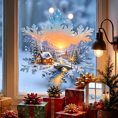 Snowflake Cabin Window Decal - Self-Adhesive Christmas Window Clings, 1 Sheet, Style4