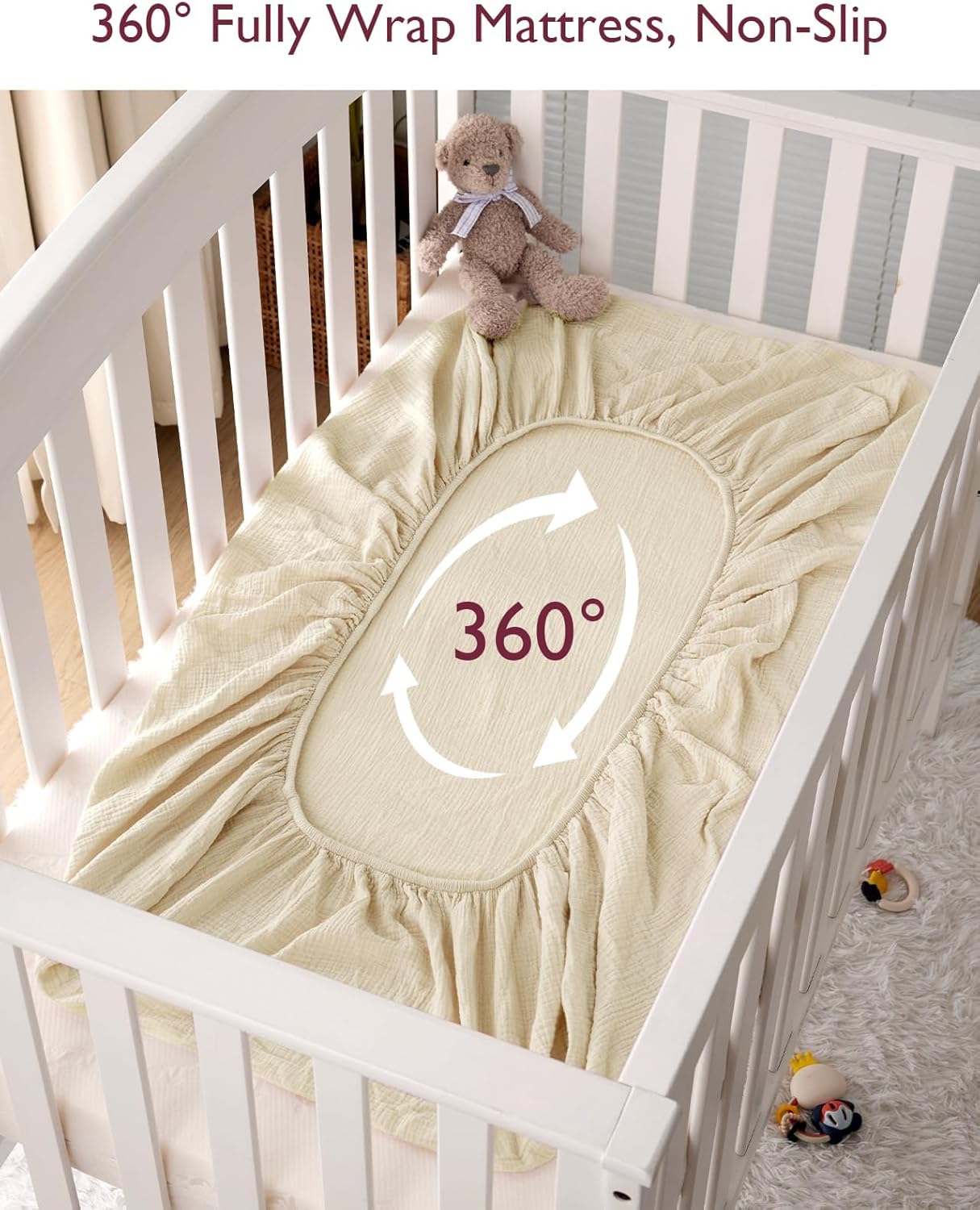 Momcozy Fitted Crib Sheets - Soft Breathable Natural Cotton, 2 Pack, 52"x28", Beige & Blush