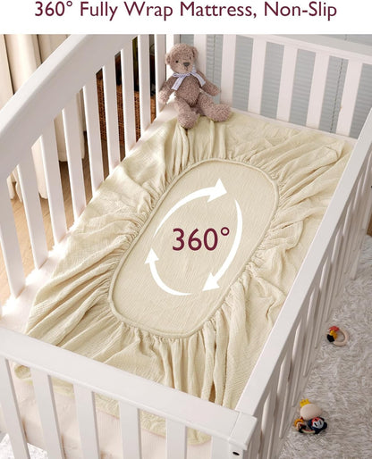 Momcozy Fitted Crib Sheets - Soft Breathable Natural Cotton, 2 Pack, 52"x28", Beige & Blush