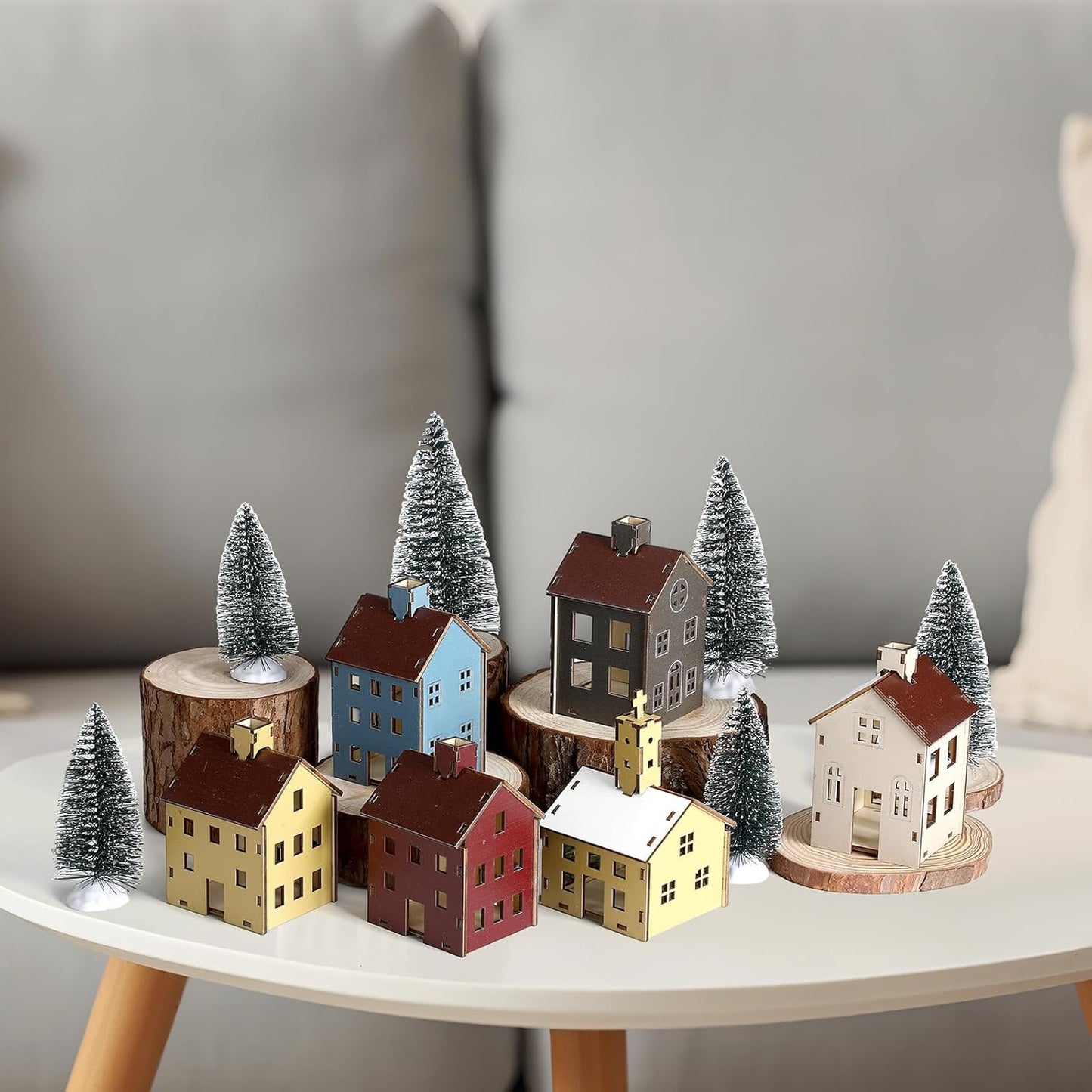 Yalikop 18-Piece Easter Village Houses Set - Colorful Wooden Homes & Church with LED Candle Light