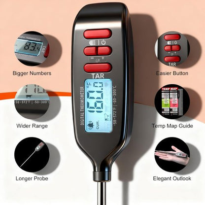 Antonki Digital Meat Thermometer - Smart Instant Read with Long Probe for Cooking & BBQ | Backlit Display Included