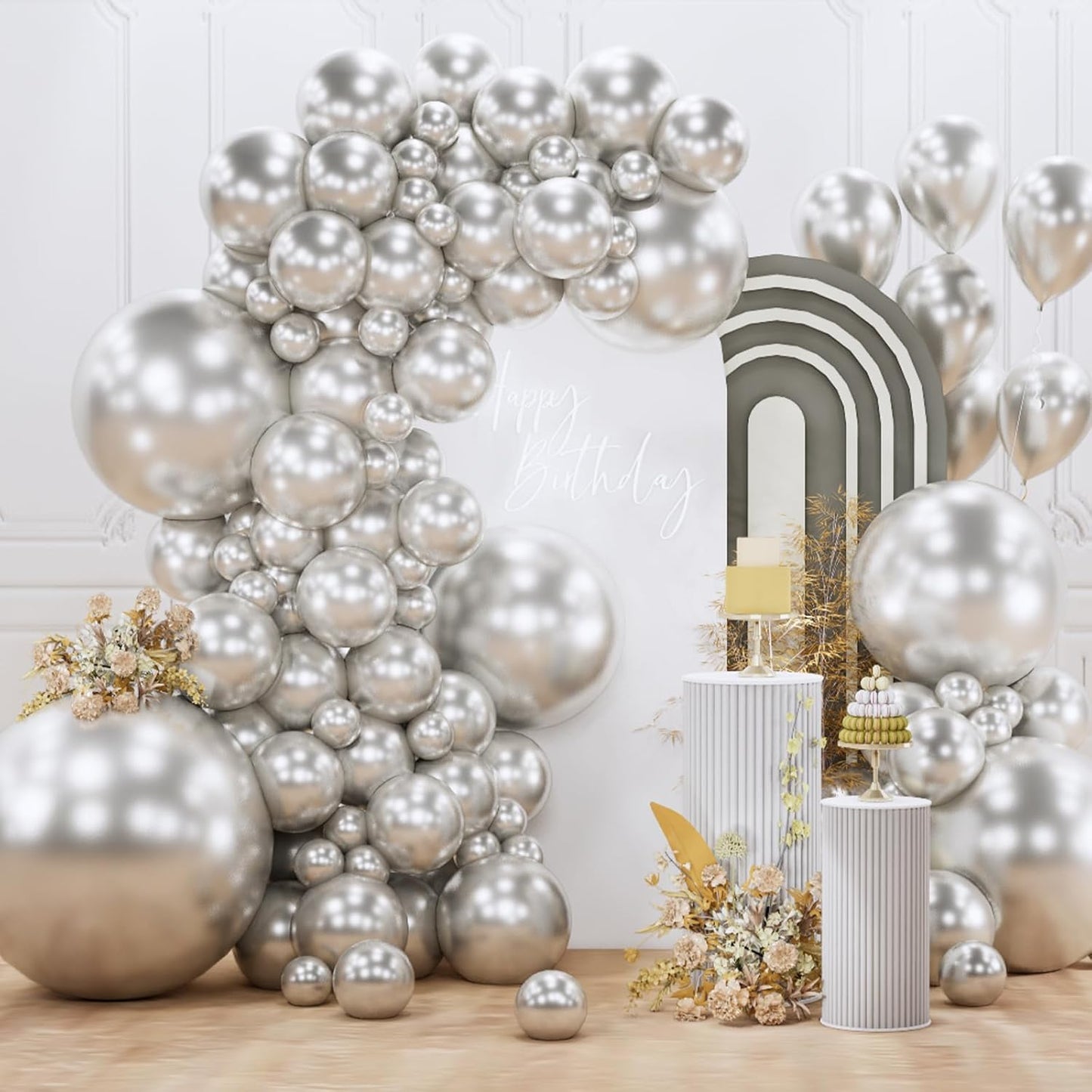 PartyWoo Silver Balloon Arch Kit - 127pcs in Various Sizes for Birthday & Engagement Decor | Silver-G102