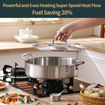 Yeksum Saute Pan with Lid, 5 Quart Tri-Ply Stainless Steel Saute Pan, 12inch Deep Frying Pan with Lid, Large Skillet, Rondeau Pot with Lid Compatible with All Cooktops Up to 600℉