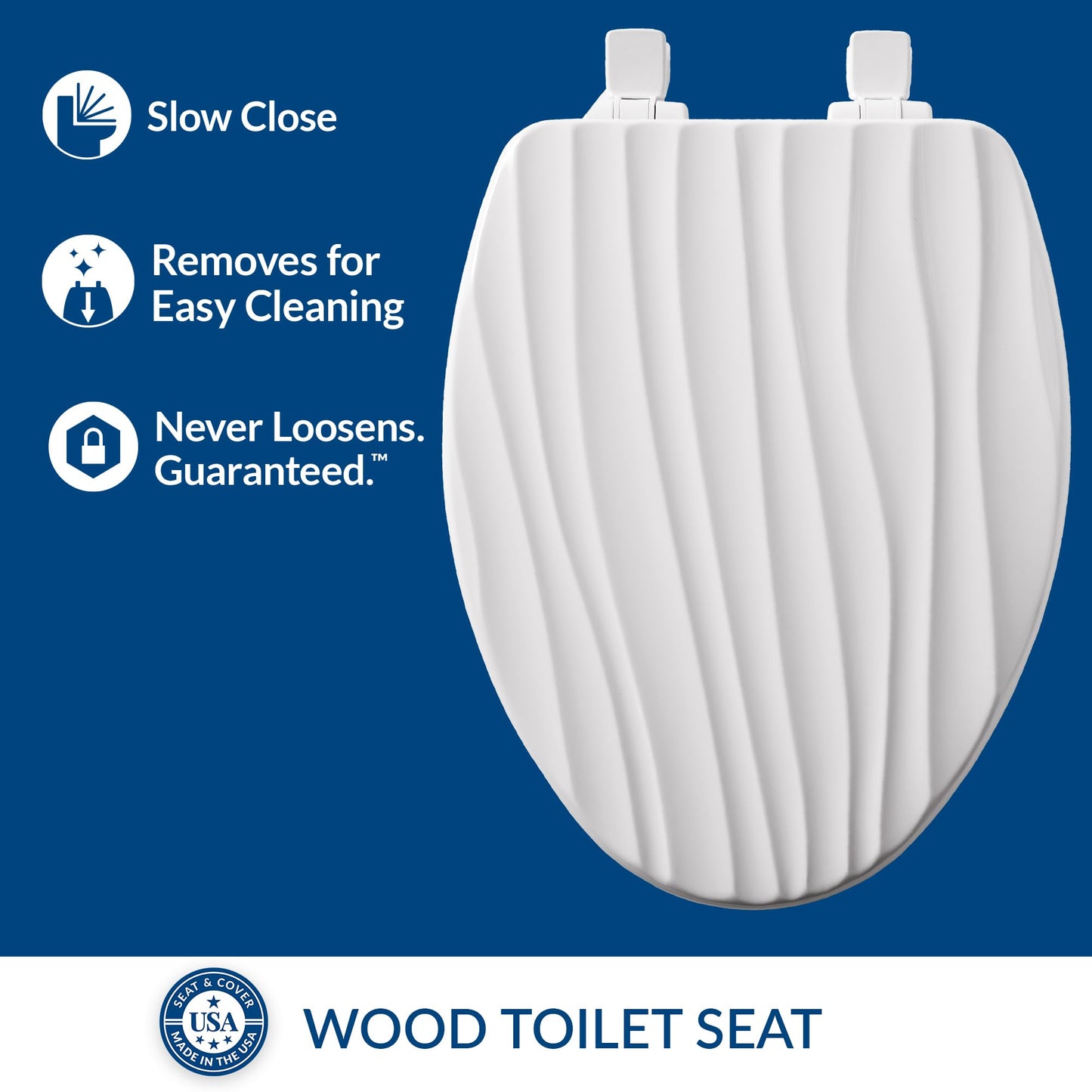 Mayfair Sculptured Rainfall Slow Close Toilet Seat, Easy Clean Hinges with Durable Wood Seat, Elongated, White