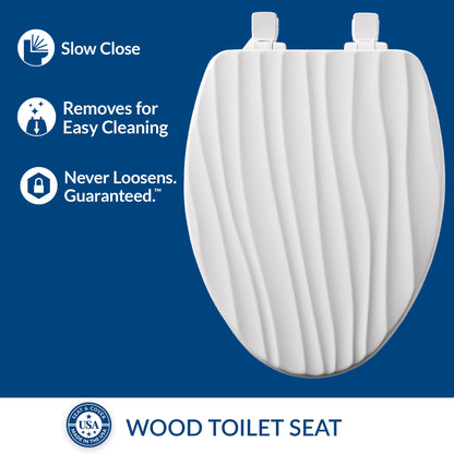 Mayfair Sculptured Rainfall Slow Close Toilet Seat, Easy Clean Hinges with Durable Wood Seat, Elongated, White