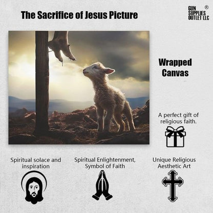 Jesus and Lamb Canvas Wall Art - The Sacrifice of Jesus | Religious Christian Home Decor 8x10 Inch