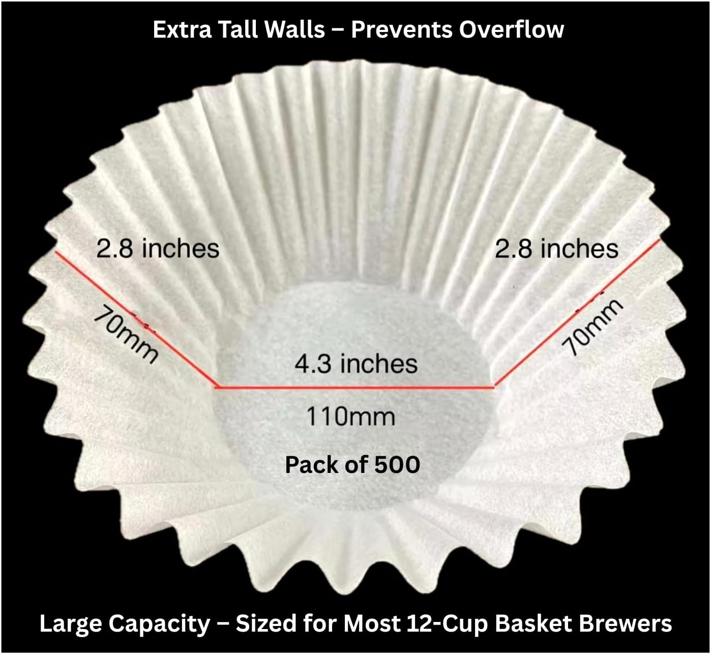 Pine & Pebble® 12-Cup Coffee Filters - 500 Count | Tall-Walled Basket Style (9.84" x 4.33") | No Grounds, No Mess | Perfect for BUNN & Standard Coffee Makers