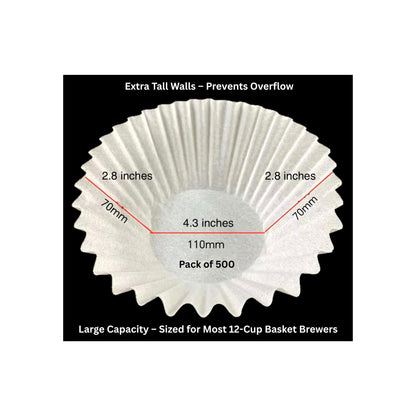Pine & Pebble® 12-Cup Large Commercial Coffee Filters, 500 Count | Tall-Walled Basket Style (9.84" x 4.33") | No Grounds, No Mess | Fits BUNN & Standard Coffee Makers | Bulk for Cafés & Offices