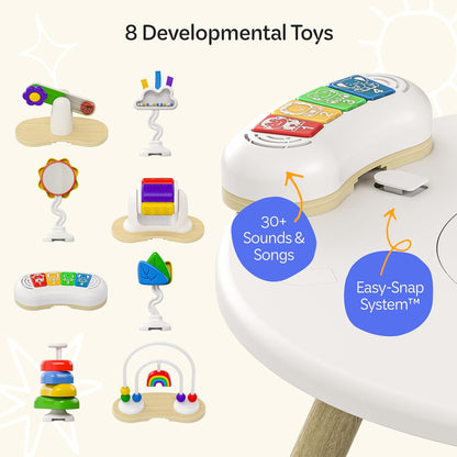 Move2Play 4-in-1 Baby Activity Center - Montessori Design with 8 Interactive Toys | Tummy Time, Exersaucer & Toddler Table | Perfect Gift for 3-12 Months (Sun)