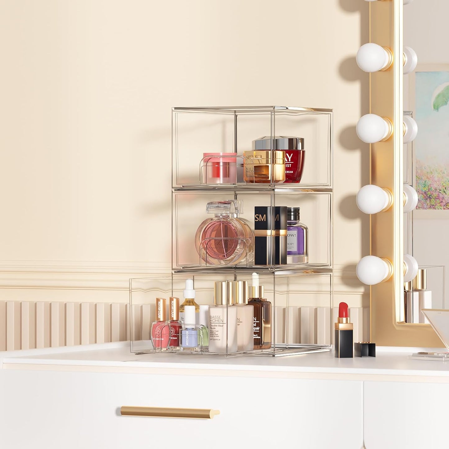 Vtopmart Stackable Makeup Organizer - 4 Pack Storage Drawers Set for Easy Access and Neat Display