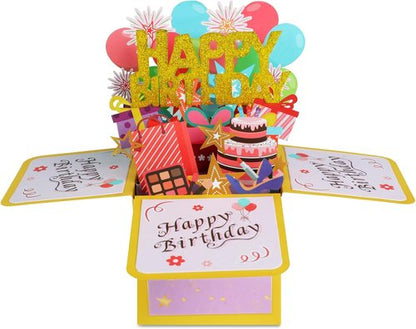 JY-King Happy Birthday Pop-Up Card - Colorful 3D Celebration Box for Adults & Kids | Perfect Handmade Gift