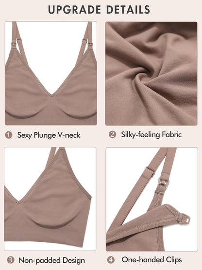 MOMANDA Nursing Bra - Seamless Wirefree Maternity Comfort | V Neck Design for Breastfeeding