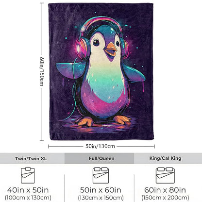 Penguin Plush Throw Blanket 50x60 Inch - Lightweight Soft Flannel with Headphones Design - Variation: Penguin25+50×60 Inch