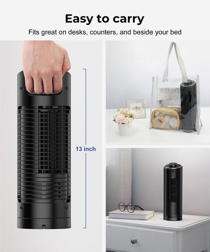Abolee Tower Fan, 23ft/s Desk Fan, 70° Oscillating Table Fan for Bedroom, Standing Table Fan with 3 Modes, 2024 New 13 Inch Bladeless fan for Bedroom, Home,Office Gray