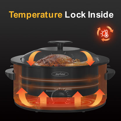 SUNVIVIPRO Roaster Oven with Self-Basting Lid, Electric Turkey Roaster Oven with Removable Pan and Rack, Stainless Steel, Black, 8 QT