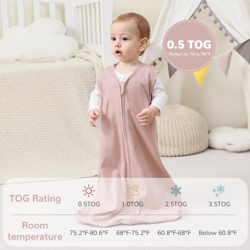 JELLYMONI Baby Sleep Sack 0-6 Months 100% Cotton Wearable Blanket, 0.5 TOG Soft Lightweight Toddler Sleeping Sack 3 Pack 2-Way Zipper Newborn Sleep Sacks